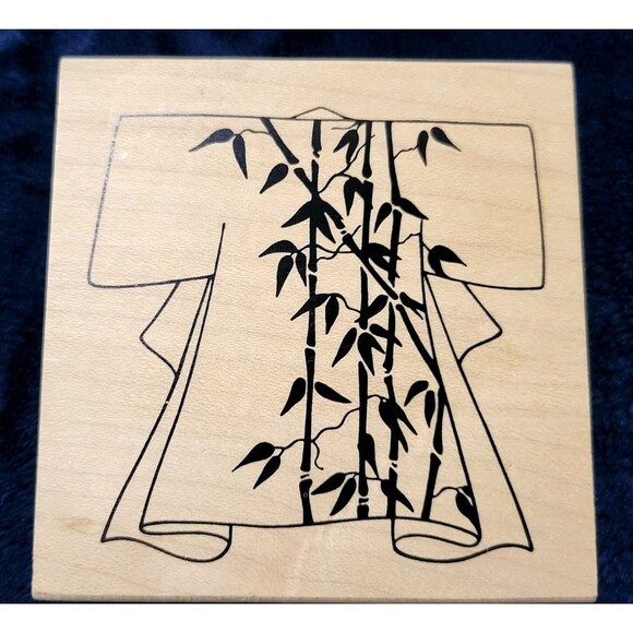 Kimono Asian Bamboo Rubber Stamp JudiKins 2295H Wood Mount Crafting 3.62 x 3.5 - Picture 2 of 16